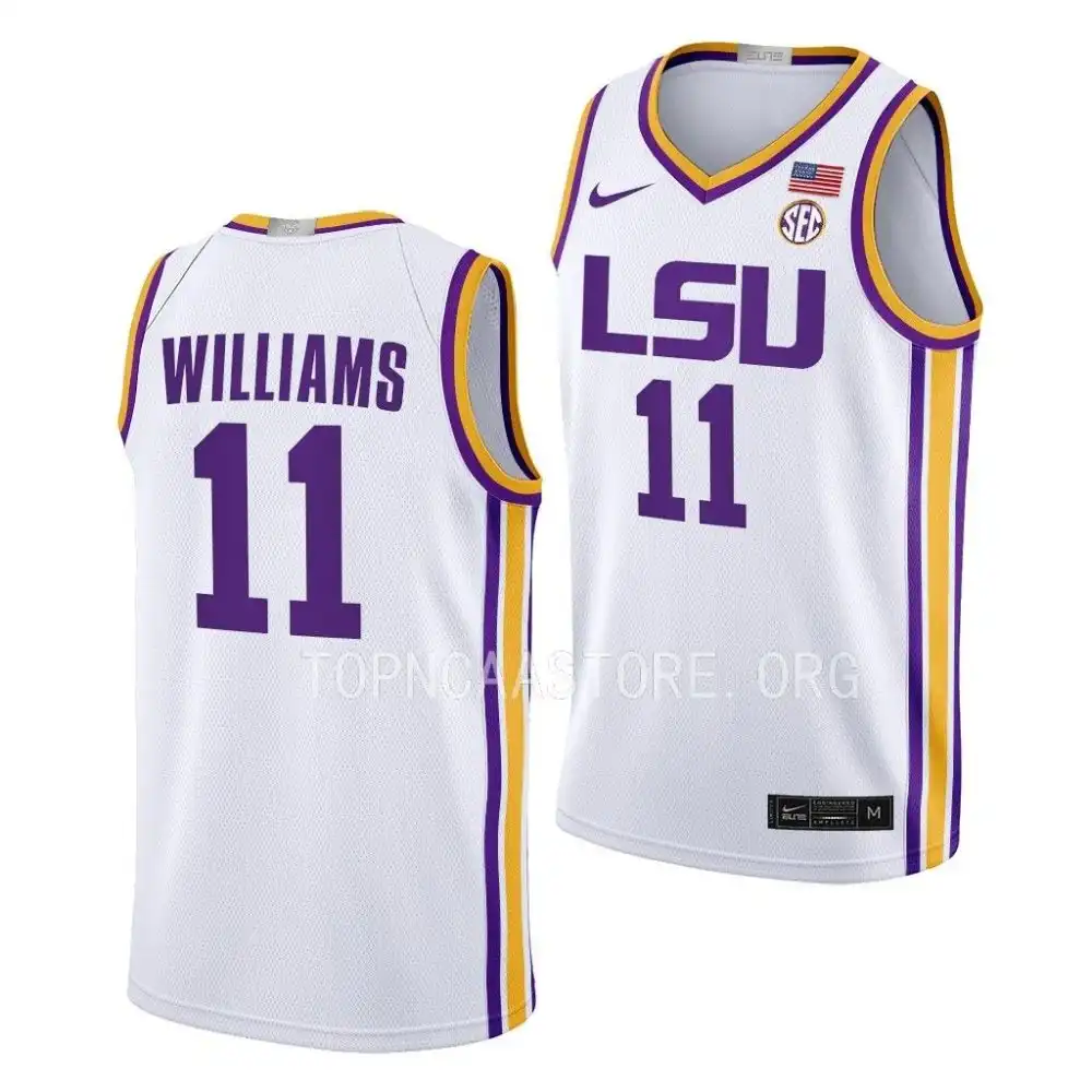 Men's LSU Tigers Justice Williams #11 White Limited 2022-23 NCAA Basketball Jersey